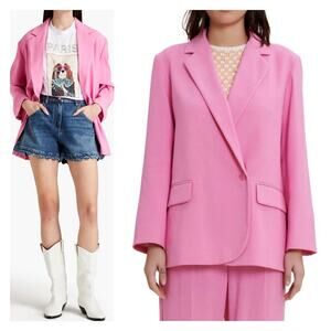 Maje Vestale Double-Breasted Woven Blazer in Candy Pink Size 38/Medium NWT